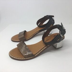 Maliparmi Ankle Strap Silver Embossed Block Heel Leather Sandal